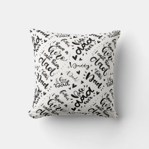Coussin Meilleur Papa du Monde Art de Mot Noir Blanc Fête