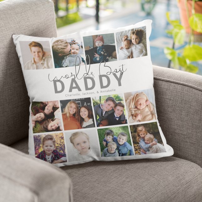 Coussin Meilleur Papa du Monde | Collage de Photos (Créateur téléchargé)