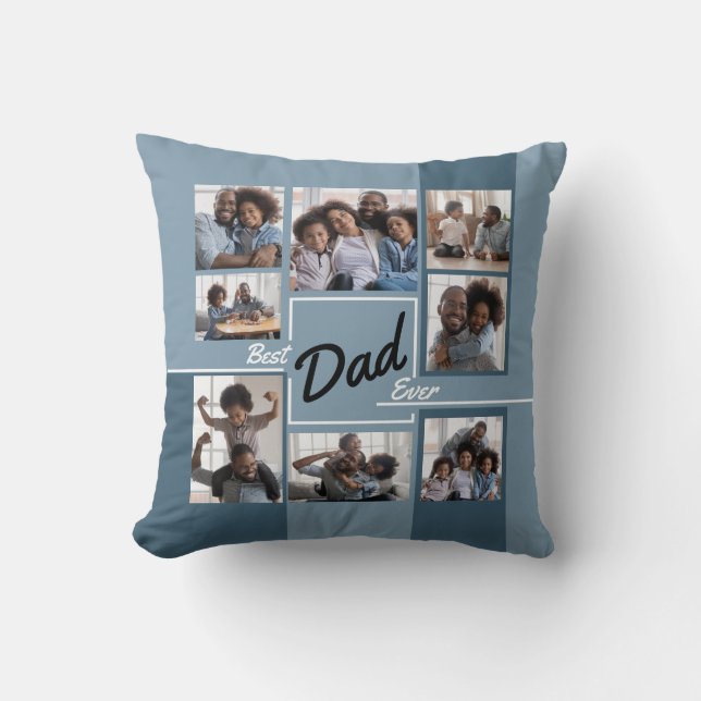 Coussin Meilleur papa Jamais Bleu Photo Collage Fête des P (Recto)