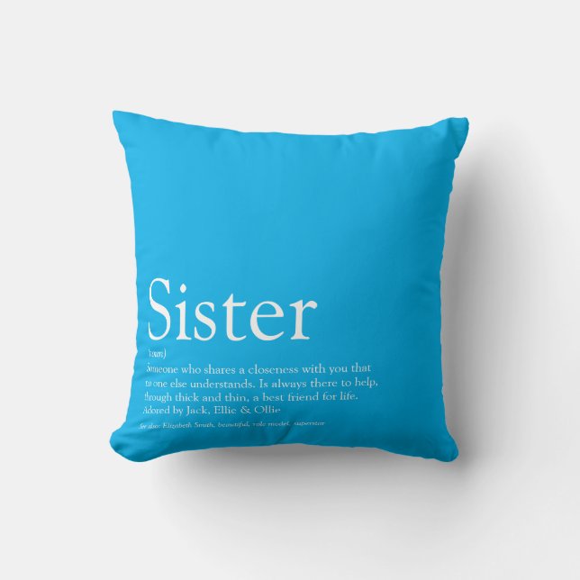 Coussin Meilleure définition de soeur du monde Fun Sky Blu (Recto)