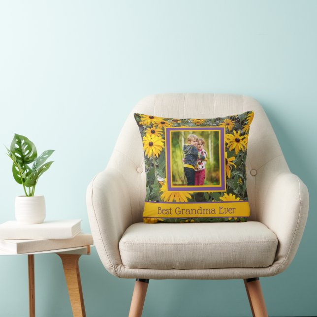 Coussin Meilleure grand-mère jamais - Fleurs Jaunes Lumine (Chaise)