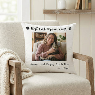 Coussin Meilleure Maman de Chat Pattes Photo d'Animal Blan