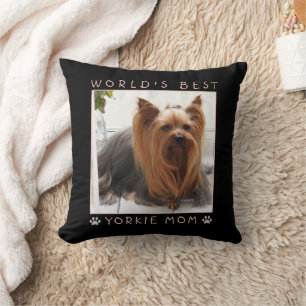 Coussin Meilleure maman de Yorkie au monde rose gris patte