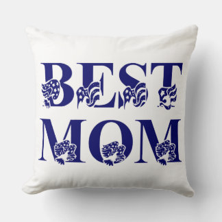 Coussin Meilleure Maman Drapeau Bleu avec Bleu et Blancs