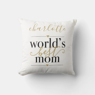 Coussin Meilleure Maman du Monde Noir et Or Personnalisé