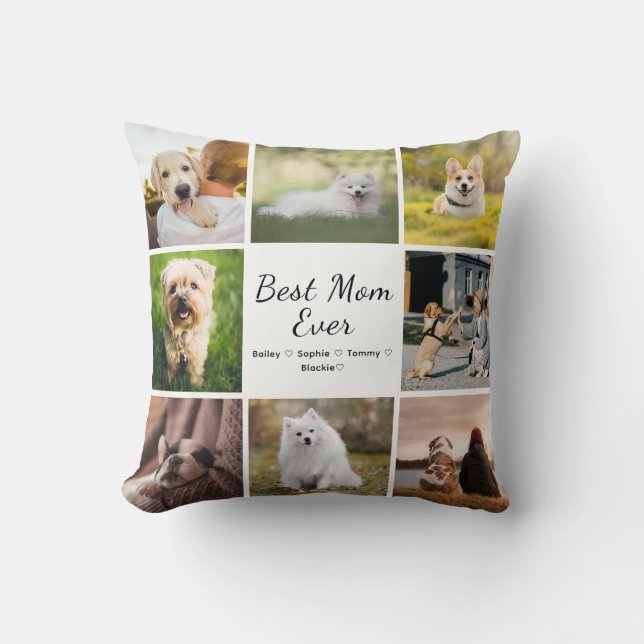 Coussin Meilleure Maman Ever 8 Photo Collage Animaux (Recto)