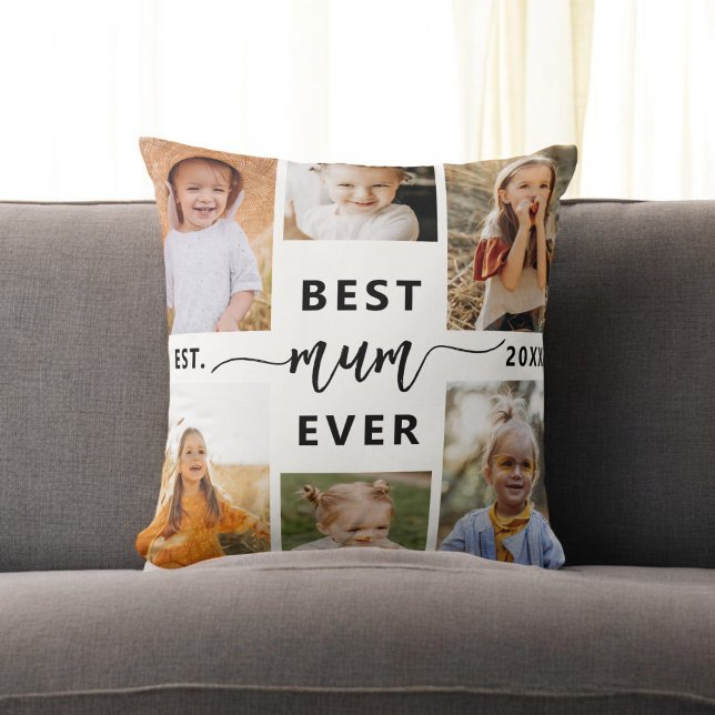 Coussin Meilleure maman jamais - Fête des mères Collage ph (Créateur téléchargé)