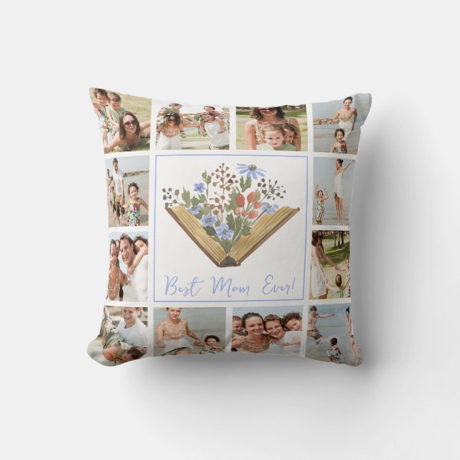 Coussin Meilleure maman jamais Livre Fleurs 12 Photo Colla (Recto)