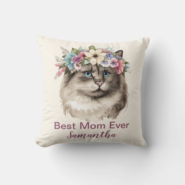 Coussin Meilleure maman jamais Monogramme Nom Aquarelle Fl (Recto)