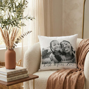 Coussin Meilleure maman jamais noir et blanc Script photo