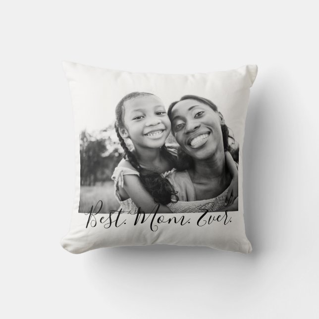Coussin Meilleure maman jamais noir et blanc Script photo (Recto)