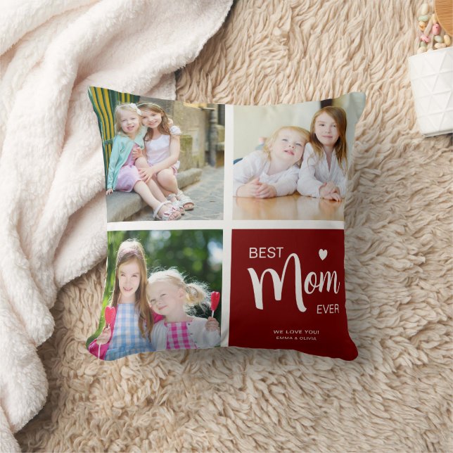 Coussin Meilleure maman Jamais Photo Collage Deep Red (Couverture)