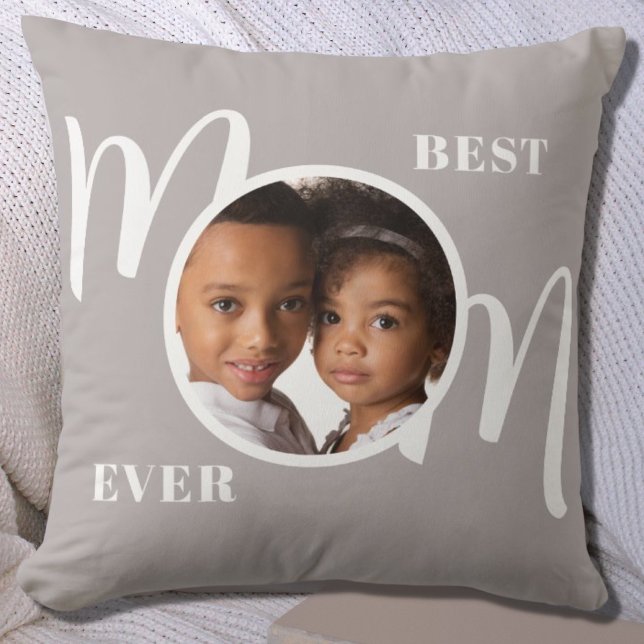 Coussin Meilleure maman jamais photo gris (Créateur téléchargé)
