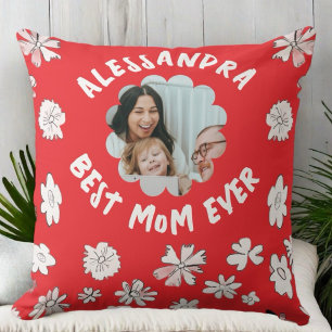 Coussin Meilleure maman jamais photo monogramme fleur sauv