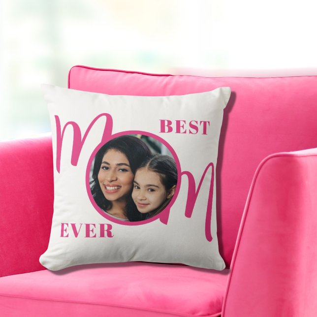 Coussin Meilleure maman jamais photo rose (Créateur téléchargé)