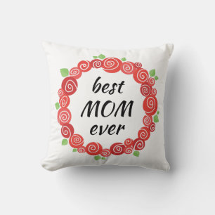 Coussin Meilleure maman jamais roses rouges portant la mèr