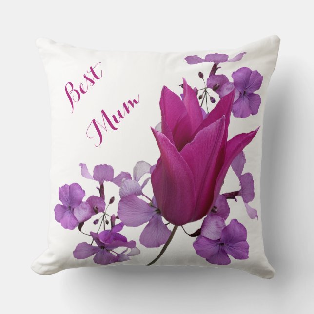 Coussin Meilleure maman jolie tulilp rose floral heureux M (Recto)