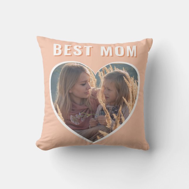 Coussin Meilleure maman mignonne Coeur Photo Fête des Mère (Recto)