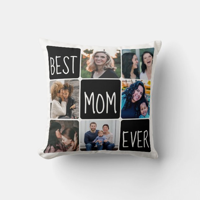 Coussin Meilleure maman tendance Ever 6 Photo Collage Fête (Recto)