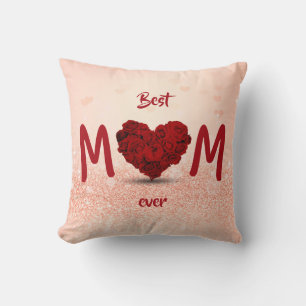 Coussin Meilleure maman toujours Rose Bouquet de coeur - C
