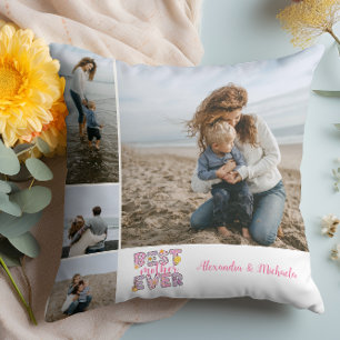 Coussin Meilleure Mère du Monde Collage de 4 Photos Floral