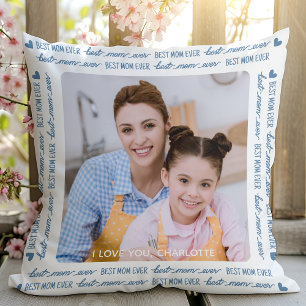 Coussin Meilleure MOM toujours mignonne Photo moderne Bleu