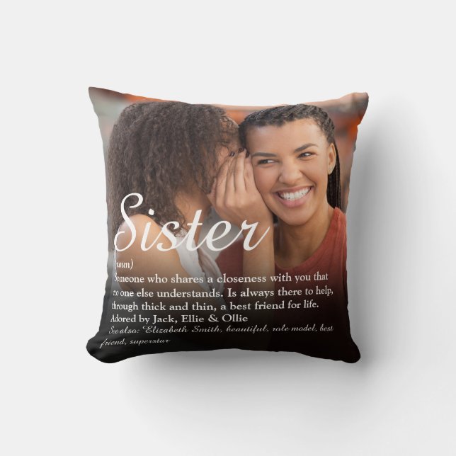 Coussin Meilleure Soeur Définition Élégante Script Photo (Recto)