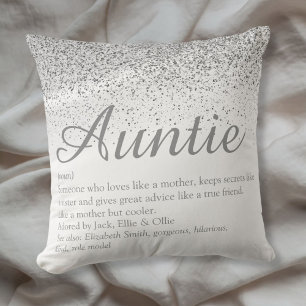 Coussin Meilleure Tante à Paillettes Argentées Définition