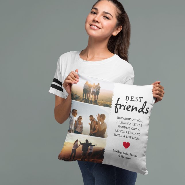 Coussin Meilleures photos d'amis branchées Collage & Citat (Créateur téléchargé)