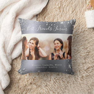 Coussin Meilleurs amis argent photo parties scintillant