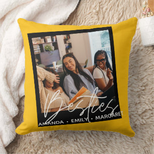 Coussin Meilleurs amis Besties Texte Overlay Script Chic D