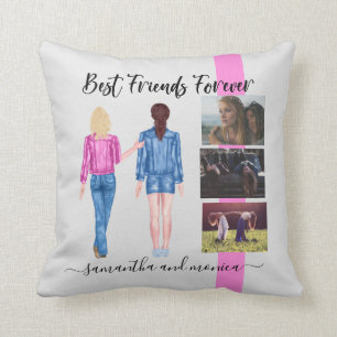 Coussin Meilleurs Amis Monogramme Photo Aquarelle Personna