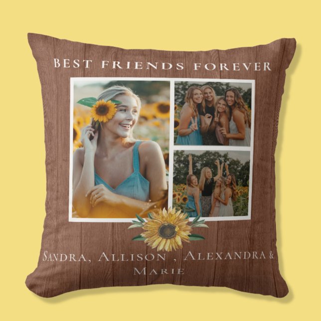 Coussin Meilleurs Amis Pour Le Tournesol 3 Photo Collage (Créateur téléchargé)
