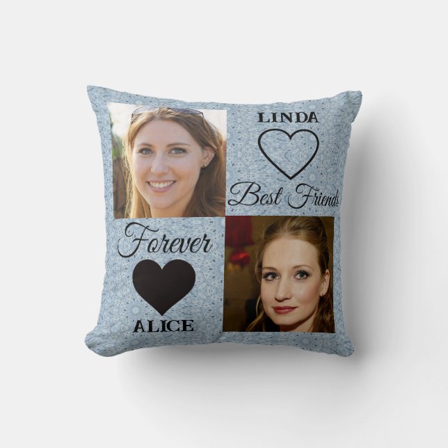 Coussin Meilleurs amis pour toujours BFF Cadeau Bleu Photo (Recto)