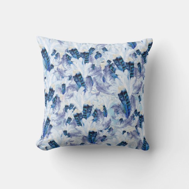 Coussin Mélange exotique Plumes d'oiseaux bleus Imprimer (Recto)