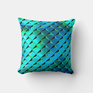 Coussin Mélanger 3D et vert et bleuté, carrés répétés