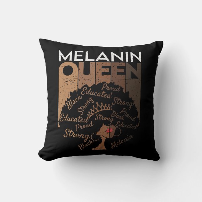 Coussin Melanin Afro Queen Word Art (Recto)