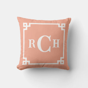 Coussin Melon Coral Reverse Chinoiserie Grec Clé Monogramm