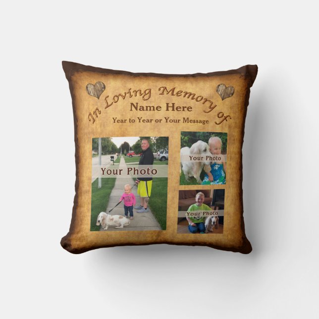 Coussin mémorial personnalisé Vos 3 PHOTOS et TEXT (Recto)