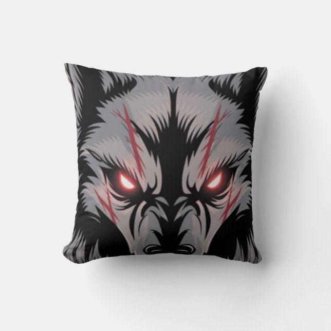 Coussin Menacer le loup avec les yeux rouges brillants (Recto)