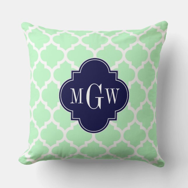 Coussin Menthe, Blanc Marocain #5 Navy 3 Initial Monogramm (Recto)