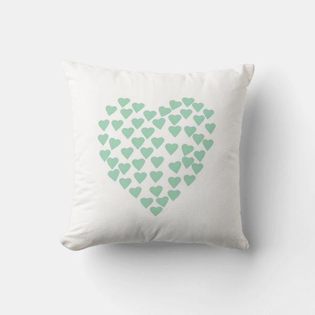 Coussin Menthe de coeur de coeurs sur le blanc (Recto)