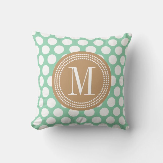 Coussin Menthe d'obscurité et | grand pois kaki décorés (Recto)