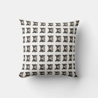 Coussin Meow Funny Tuxedo Cat regarde Pun