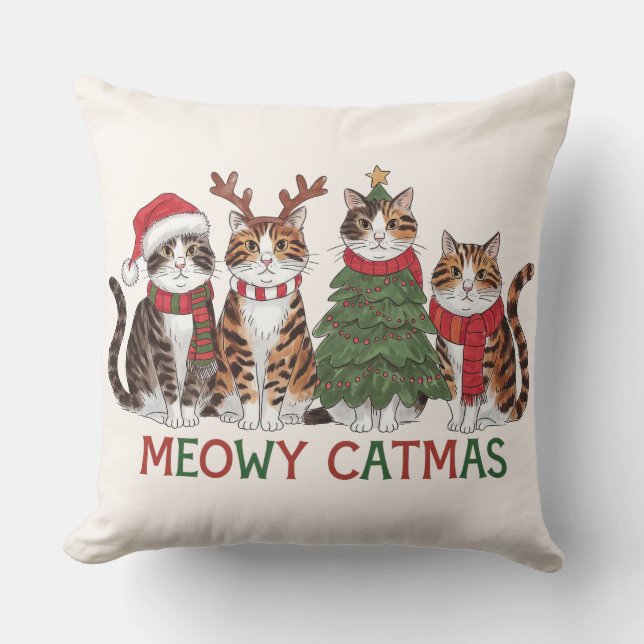 Coussin Meowy Catmas Funny Holiday Cats - Christmas Decor  (Recto)