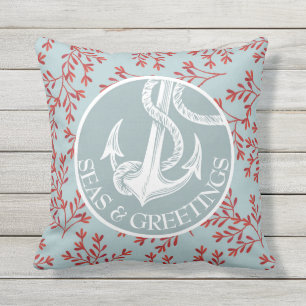 Coussin Mer de Noël et salutations côtières Ancre nauti