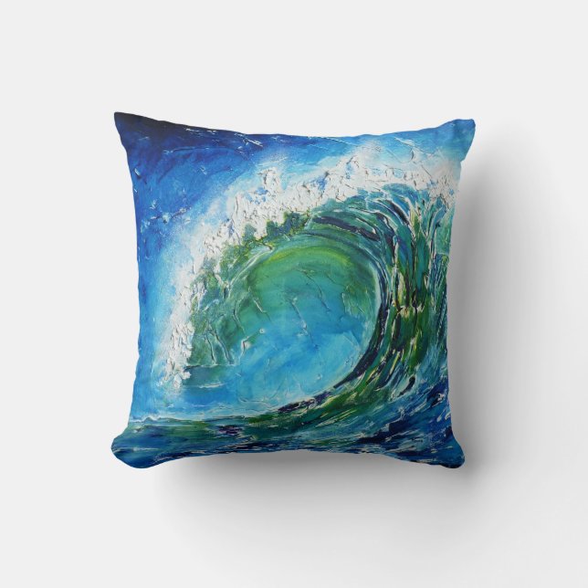 Coussin Mer d'océan de vague de peinture à l'huile de (Recto)