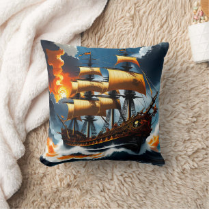 Coussin Mer orageuse avec navire pirate à Dusk