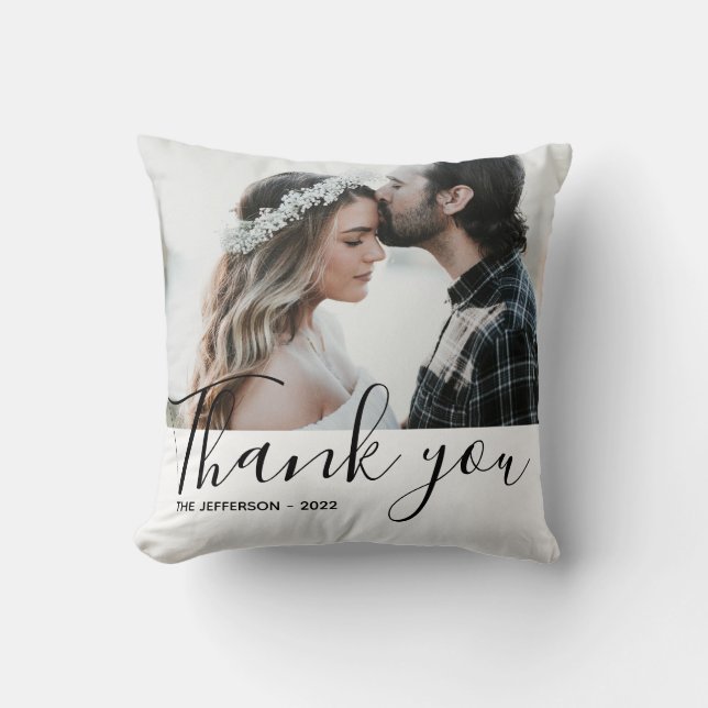 Coussin Merci blanc moderne Mariage photo Jeu d'oreiller (Recto)