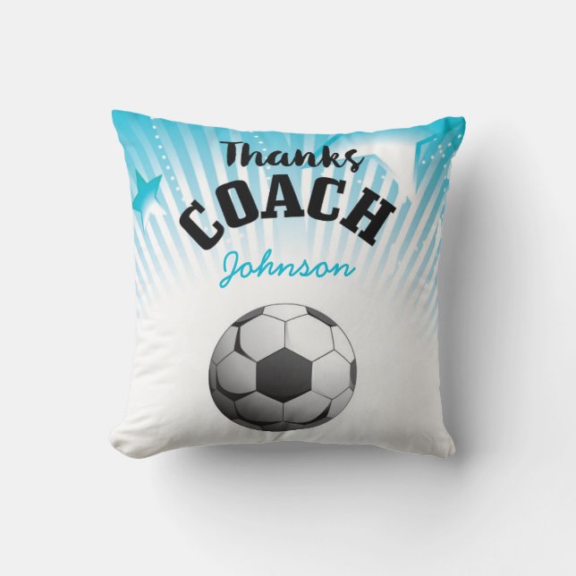 Coussin Merci Coach Football Aqua Blue Stars Ball (Recto)